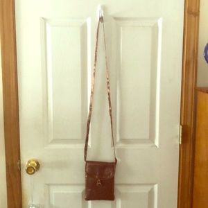 Small crossbody bag shiny brown with button